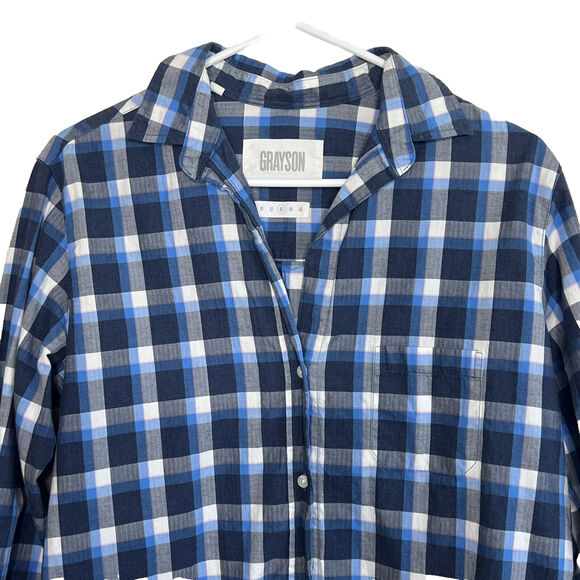 Grayson The Hero Size 3 Medium The Hero Blue Plaid Button Up 100% Cotton aa18 - Picture 2 of 6